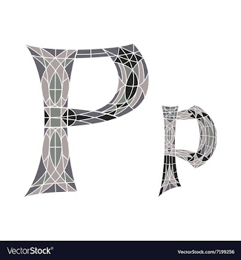 Low poly letter P in gray mosaic polygon vector image
