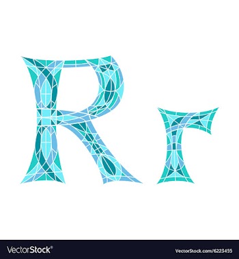 Low poly letter R in blue mosaic polygon vector image