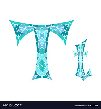 Low poly letter T in blue mosaic polygon vector image