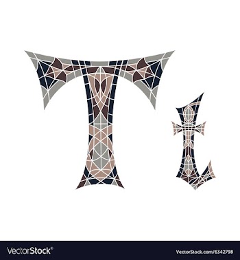 Low poly letter T in brown mosaic polygon vector image