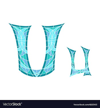Low poly letter U in blue mosaic polygon vector image