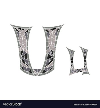 Low poly letter U in gray mosaic polygon vector image