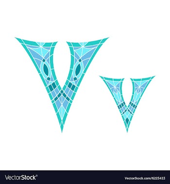 Low poly letter V in blue mosaic polygon vector image
