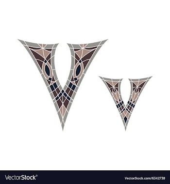 Low poly letter V in brown mosaic polygon vector image
