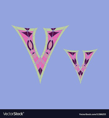 Low poly letter V in colored mosaic polygon vector image