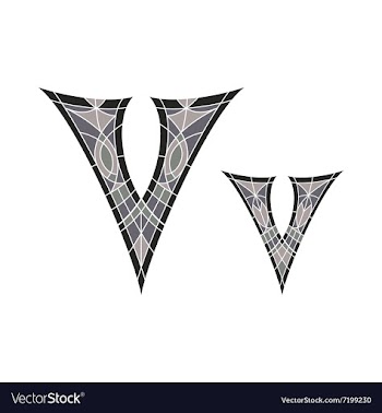Low poly letter V in gray mosaic polygon vector image