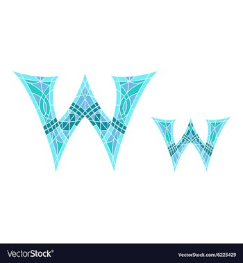 Low poly letter W in blue mosaic polygon vector image