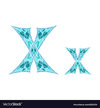 Low poly letter X in blue mosaic polygon vector image