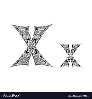 Low poly letter X in gray mosaic polygon vector image