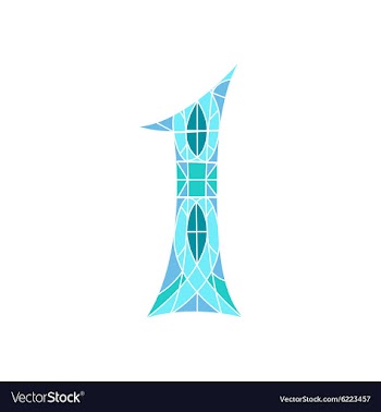 Low poly number 1 in blue mosaic polygon vector image