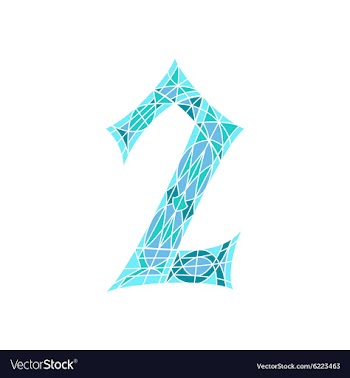 Low poly number 2 in blue mosaic polygon vector image