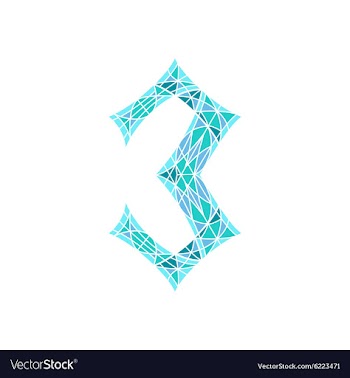 Low poly number 3 in blue mosaic polygon vector image
