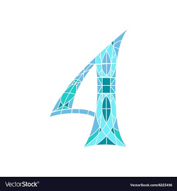 Low poly number 4 in blue mosaic polygon vector image