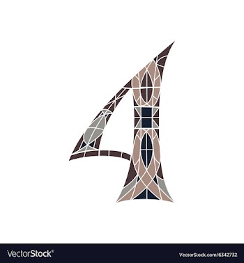 Low poly number 4 in brown mosaic polygon vector image
