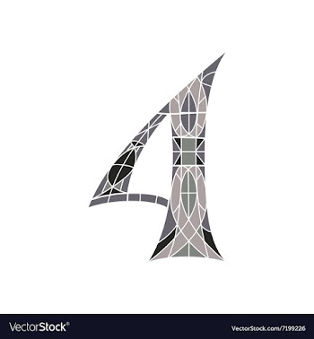 Low poly number 4 in gray mosaic polygon vector image