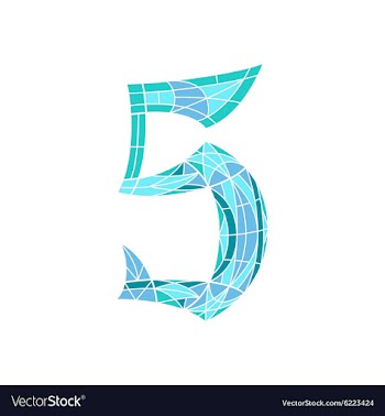 Low poly number 5 in blue mosaic polygon vector image