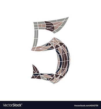 Low poly number 5 in brown mosaic polygon vector image