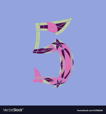 Low poly number 5 in colored mosaic polygon vector image
