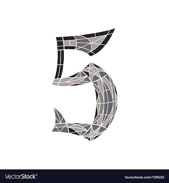 Low poly number 5 in gray mosaic polygon vector image