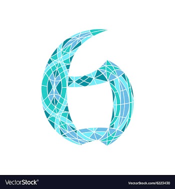 Low poly number 6 in blue mosaic polygon vector image
