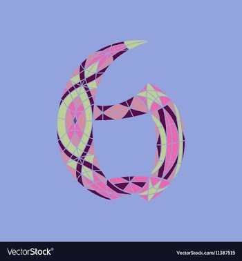 Low poly number 6 in colored mosaic polygon vector image