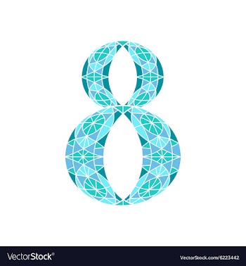 Low poly number 8 in blue mosaic polygon vector image