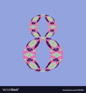 Low poly number 8 in colored mosaic polygon vector image
