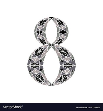 Low poly number 8 in gray mosaic polygon vector image