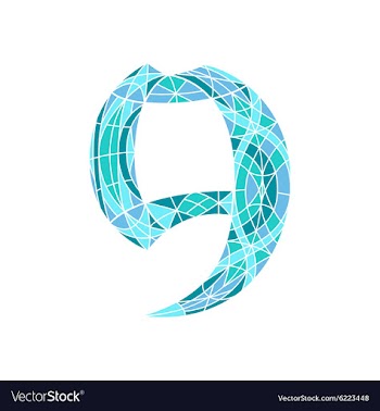 Low poly number 9 in blue mosaic polygon vector image