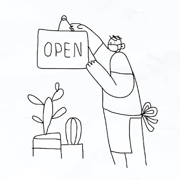 &lsquo;Open&rsquo; COVID-19 business psd new normal doodle character
