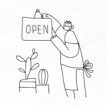 &lsquo;Open&rsquo; COVID-19 business vector new normal doodle character
