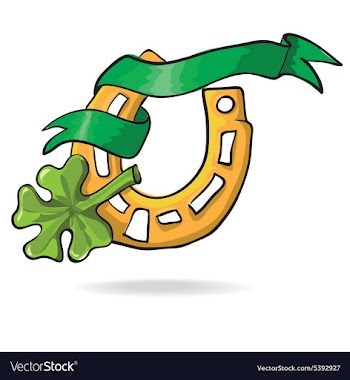Luck symbol gold horseshoe with green clover on vector image