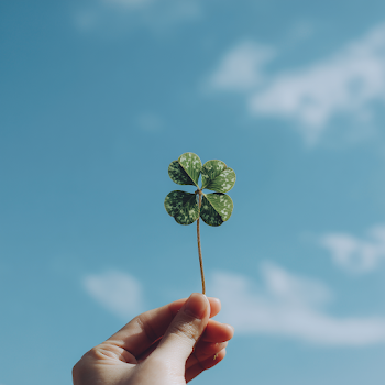 Lucky Four-Leaf Clover Against Clear Blue Sky