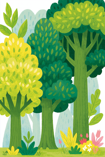 Lush Cartoon Trees with Vibrant Green Foliage
