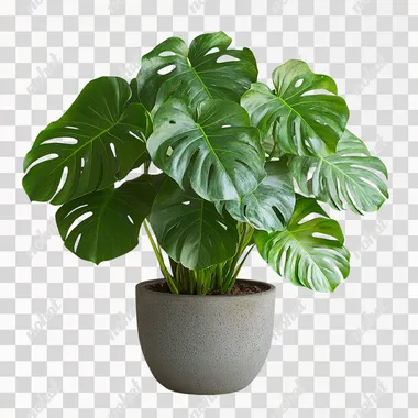 Lush Monstera Plant in Pot with Abundant Leaves