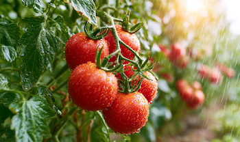 Lush Ripe Tomatoes in Summer Rain