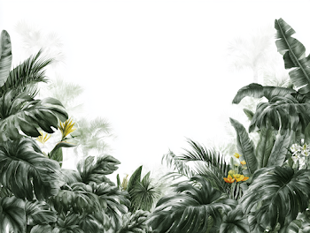 Lush Tropical Botanical Frame with Watercolor Details