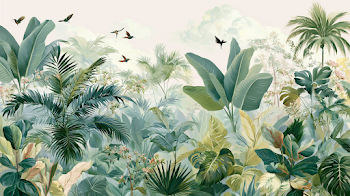 Lush Tropical Botanical Mural Illustration