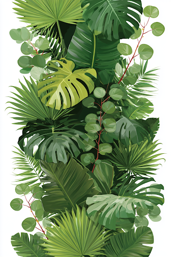 Lush Tropical Foliage Botanical Illustration