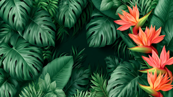 Lush Tropical Foliage with Monstera and Bird-of-Paradise