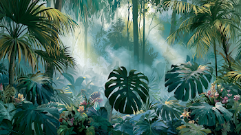 Lush Tropical Forest Landscape with Mist