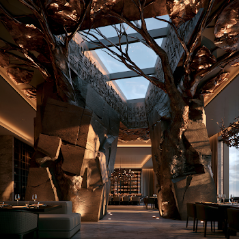 Luxurious Contemporary Café Interior with Sculptural Pillars