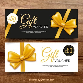 Luxurious gift voucher with golden bow Free Vector