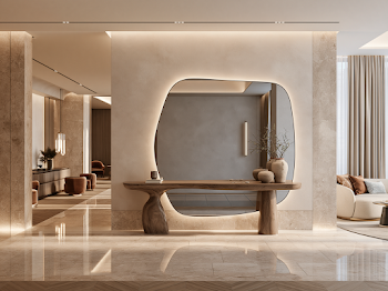 Luxurious Hotel Lobby with Artistic Mirror Design