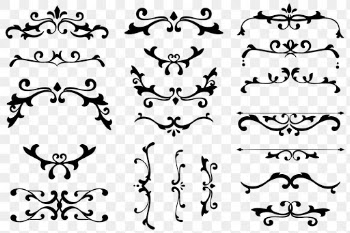 Luxury black flourish ornament png badge sticker set