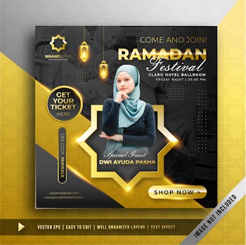 Luxury gold ramadan festival square banner promotion template Free Vector