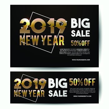 Luxury new year 2019 big sale banner template gold colors 