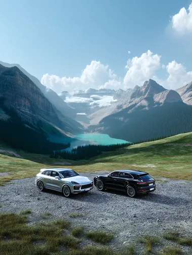 Luxury SUVs on a Mountain Plateau Luxury SUVs on a Mountain Plateau