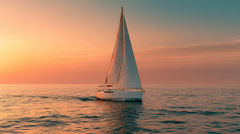 Luxury Yacht at Sunset on Calm Ocean