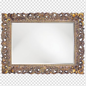 M I R R O R S, brown wooden frame wall mirror transparent background PNG clipart